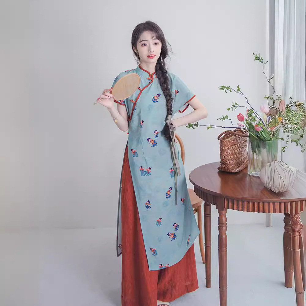 【游夜宴】蓝色唐代仕女印花改良
