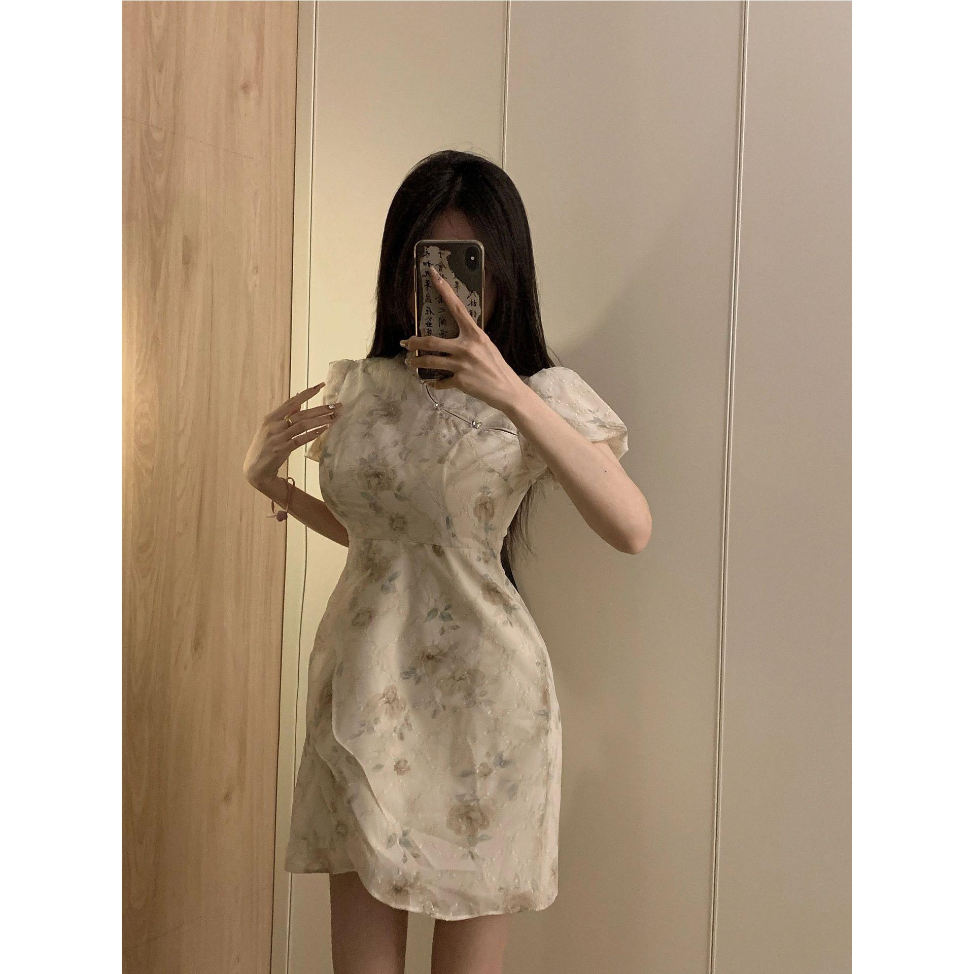新中式辣妹别致收腰连衣裙女夏季