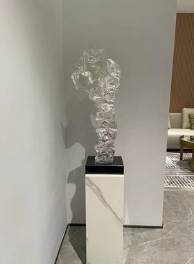 轻奢风家居客厅角落大理石雕塑台透明树脂材质玄关抽象感环氧摆件