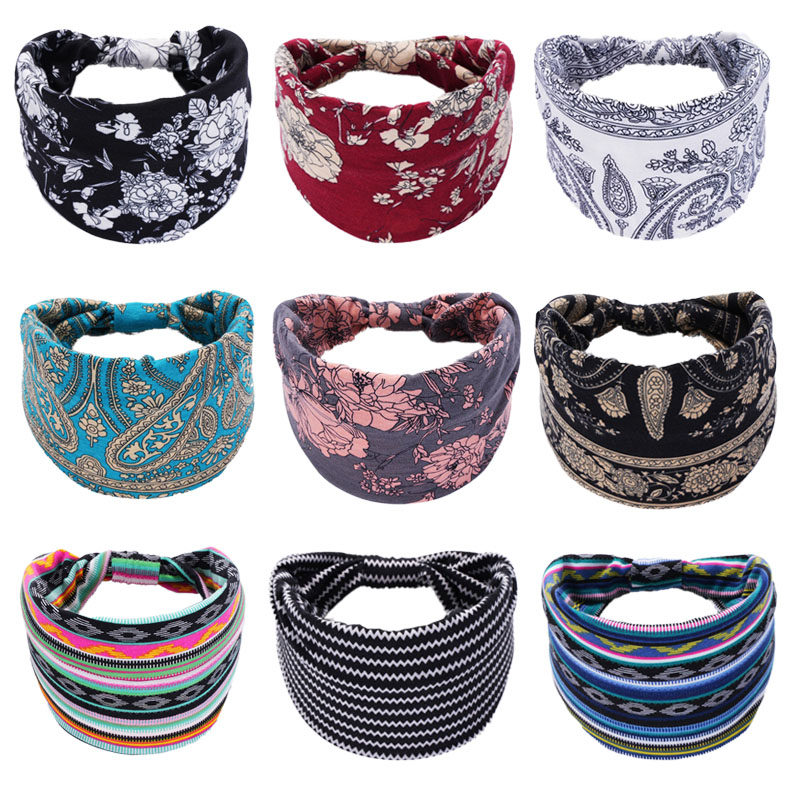薄款宽边弹力发带额头挡风遮发时尚花布头带运动瑜伽护额吸汗头巾