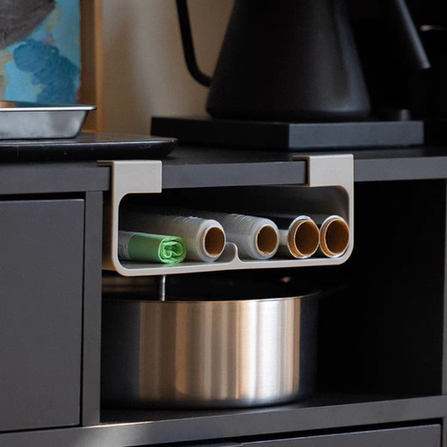 免打孔收纳置物架厨房隔板壁挂锡纸保鲜膜储物盒悬挂式橱柜下挂架