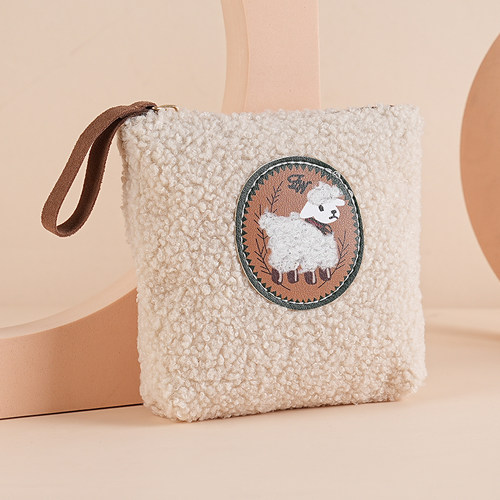 可爱小绵羊拉链化妆包小巧便携口红卫生巾收纳包ins简约学生少女