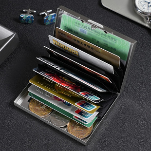 高档不锈钢卡包男女金属超薄防消磁小巧卡盒防盗刷银行卡套卡片夹