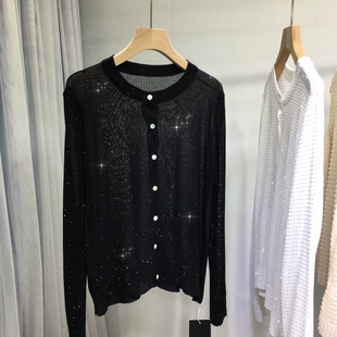 开衫 长袖 夏 女满钻轻薄透气冰丝宽松凉快空调衫 欧货重工烫钻防晒衫