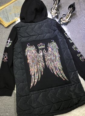 重工女背后黑色连帽秋冬外套棉服