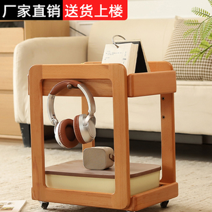 全实木榉木儿童书包架桌旁桌下可移动书架收纳小推车放书包置物架