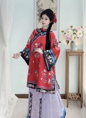 慕黛飞花原创复古印花清汉女立领宽袖旅拍晚清晋商少奶奶服马面裙