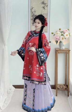 慕黛飞花原创复古印花清汉女立领宽袖旅拍晚清晋商少奶奶服马面裙