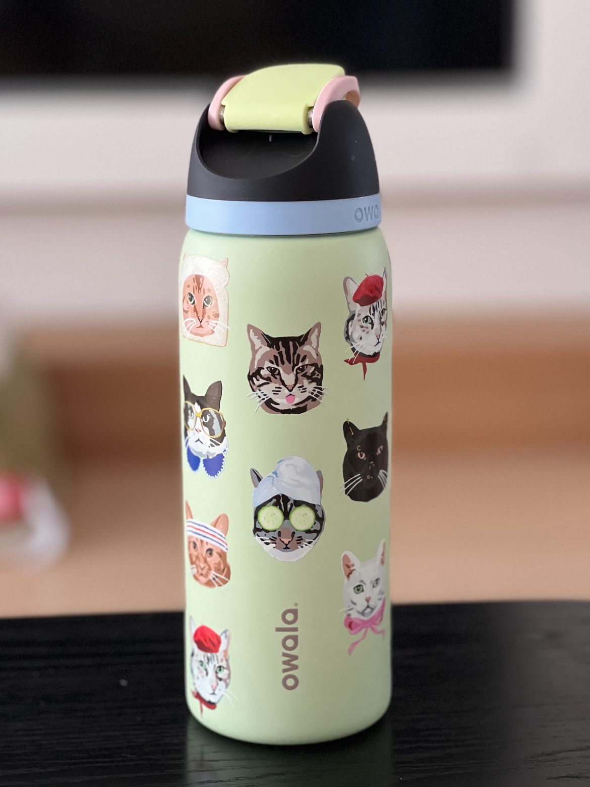 owala猫咪图案手提水杯304不锈钢真空保温杯户外便携运动水壶