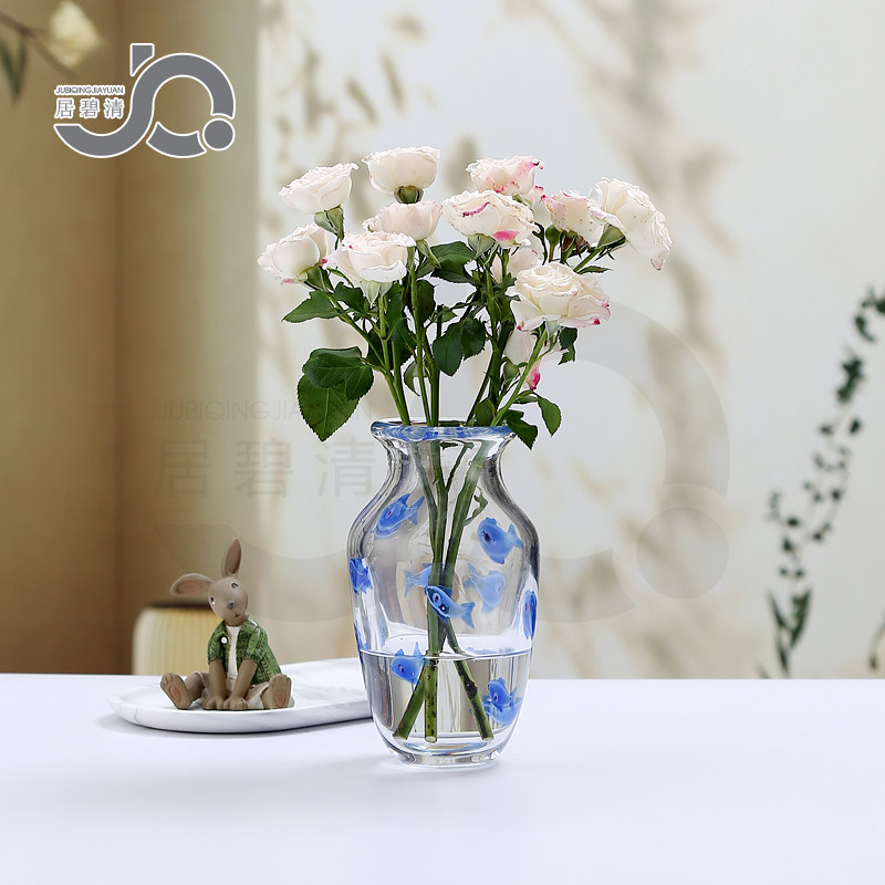 创意艺术琉璃花瓶小鱼纹家居摆件图片
