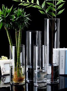 特大号花瓶玻璃透明高50厘米60插花富贵竹百合圆柱直筒落地百搭