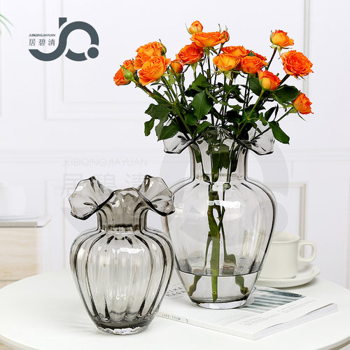 欧式复古简约波浪口玻璃花瓶客厅
