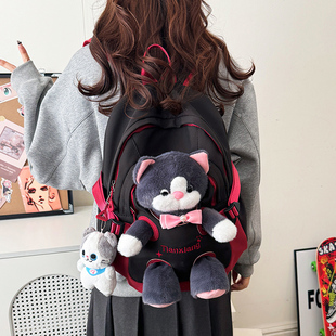 AZN新品 校园书包9.4 大学生背包女可爱公仔大容量双肩包2025新款