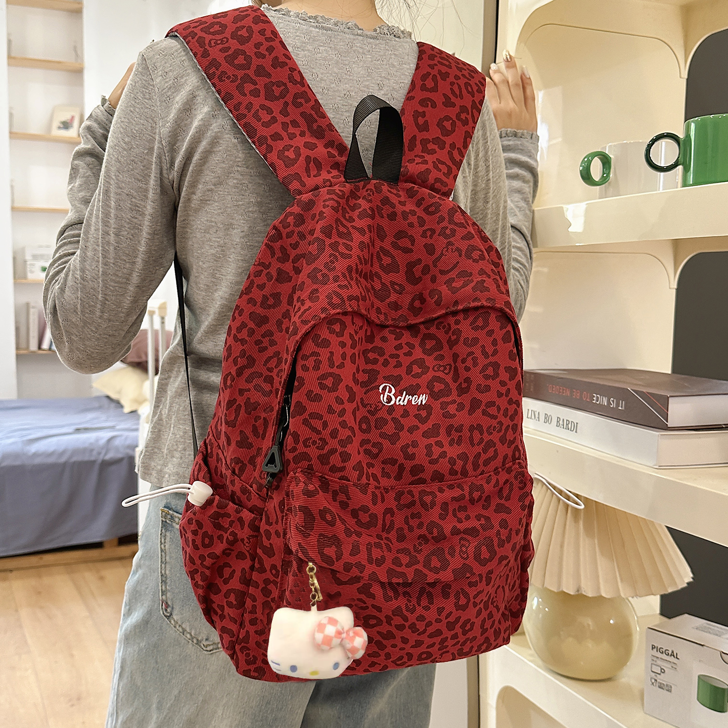 AZN新品2025新款秋冬豹纹韩版高颜值书包高中生女百搭双肩包10.25