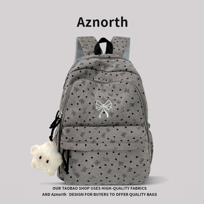 AZN新品  灯芯绒背包双肩女高颜值初中生书包高中学院风双肩包3.1