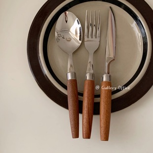 Cutlery丨日系胖嘟嘟圆润木质手柄不锈钢刀叉勺餐具组