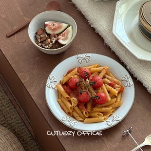 Cutlery | 精致蝴蝶结盘中古感窑变釉下彩意面陶瓷深盘水果碗