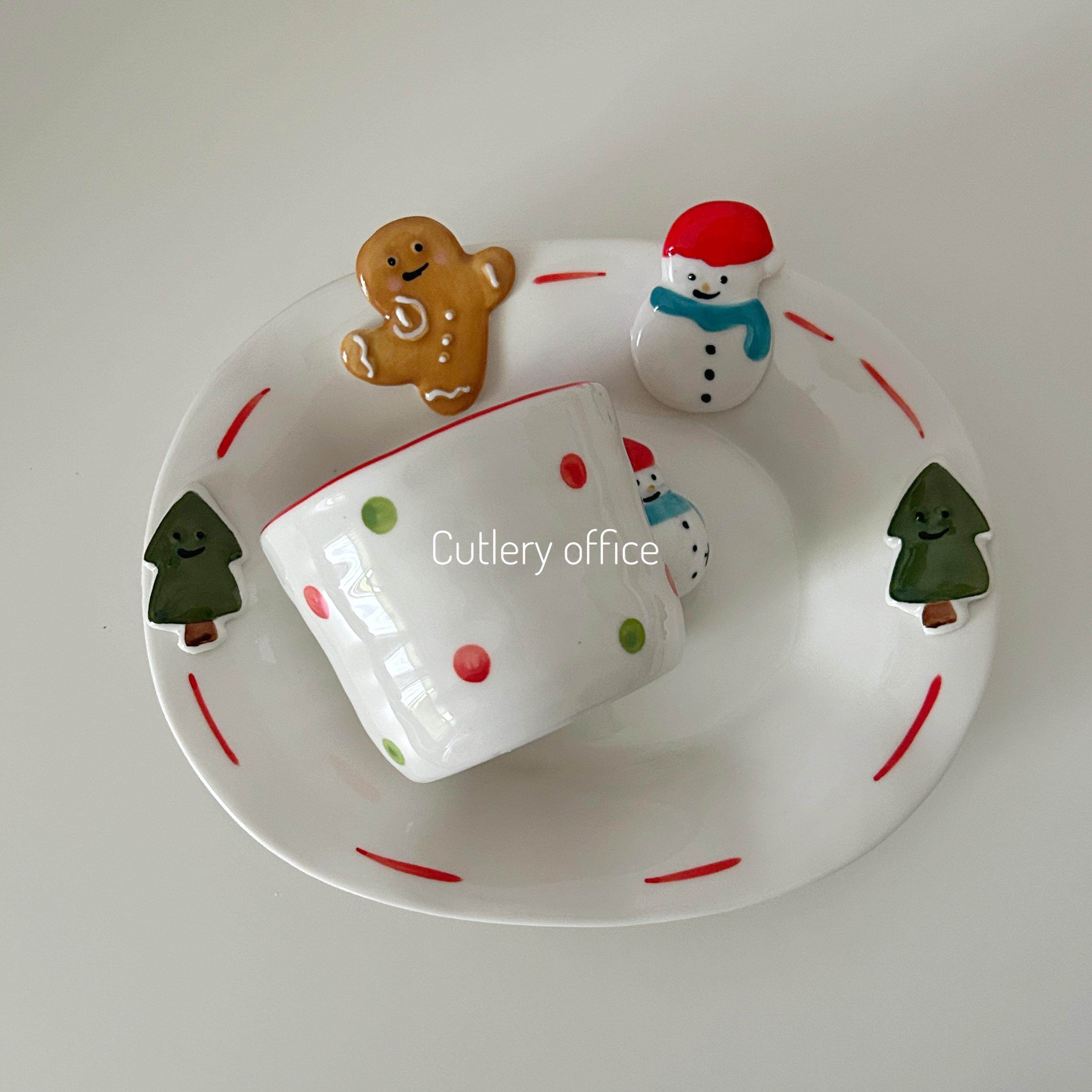 Cutlery | 可爱手捏圣诞树雪人盘子卡通姜饼人陶瓷马克杯创意餐盘,餐饮具,盘,淘宝优惠券,粉丝福利购,淘宝优惠卷