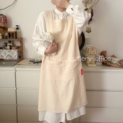 日式基础棉质美甲奶茶围裙