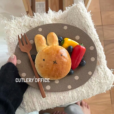 日式复古手作粗陶波点面包盘