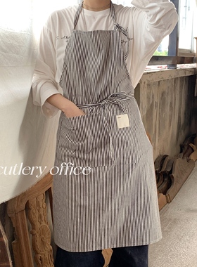 Cutlery | 出口日韩条纹简约百搭全棉围裙咖啡店花艺师工作服防污