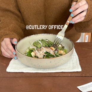 Cutlery | 复古日系古朴实用泼墨大容量陶瓷釉下彩沙拉碗意面盘