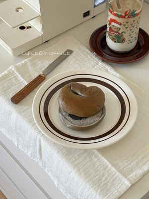 经典棕色线条盘早餐甜品盘平盘