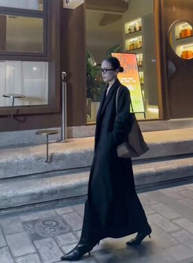 大码黑色西装风衣外套女高个子2026春秋季新款气质显瘦超长款大衣