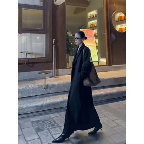 大码黑色西装风衣外套女高个子2026春秋季新款气质显瘦超长款大衣