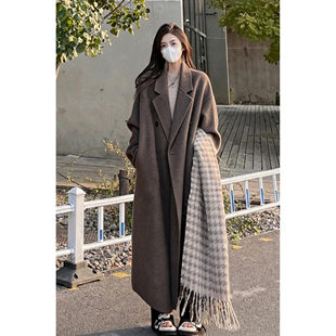高个子灰色毛呢大衣女长款2025新款秋冬加厚韩系黑色大码呢子外套