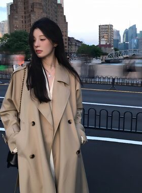 高个子加长版卡其色大码风衣外套女2026新款春秋超长款高级感大衣