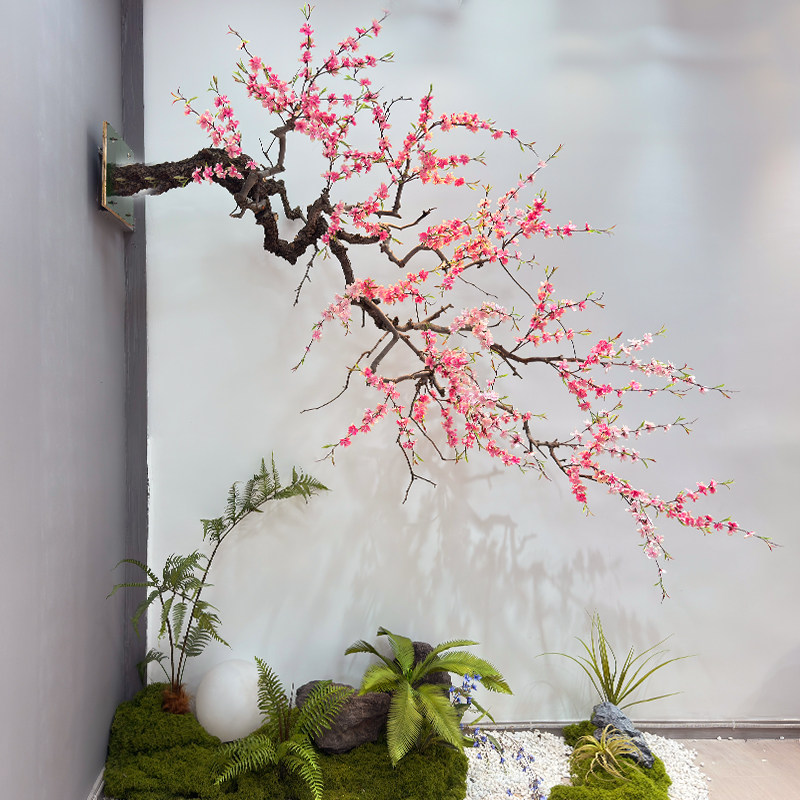 仿真桃花壁挂倒挂造景室内橱窗植物组合装饰客厅壁挂酒店装饰假树
