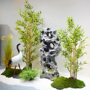 仿真中式太湖石假山竹子竹林景观造景花艺隔断橱窗搭配室内装饰