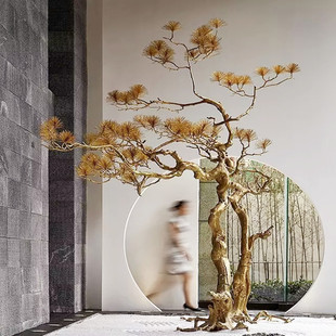 定制仿真迎客松双杆造型松树玄关酒店大堂景观新中式装饰禅意摆件