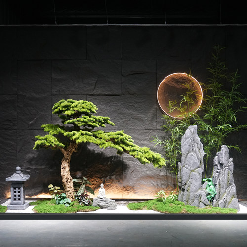 仿真迎客松新中式造景软装搭配