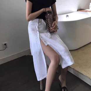 CHIC CV高腰开叉显瘦a字裙优雅赫本修身中长款半身裙女