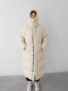 CHICVEN小众韩版 90白鸭绒羽绒服冬女 立领连帽撞色长款