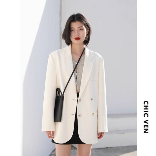 CHICVEN白色西装外套宽松小西服