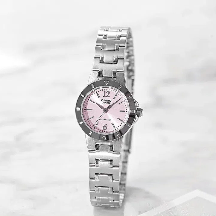卡西欧手表女Casio LTP-1177A-4A1粉色钢带简约轻巧石英女士手表