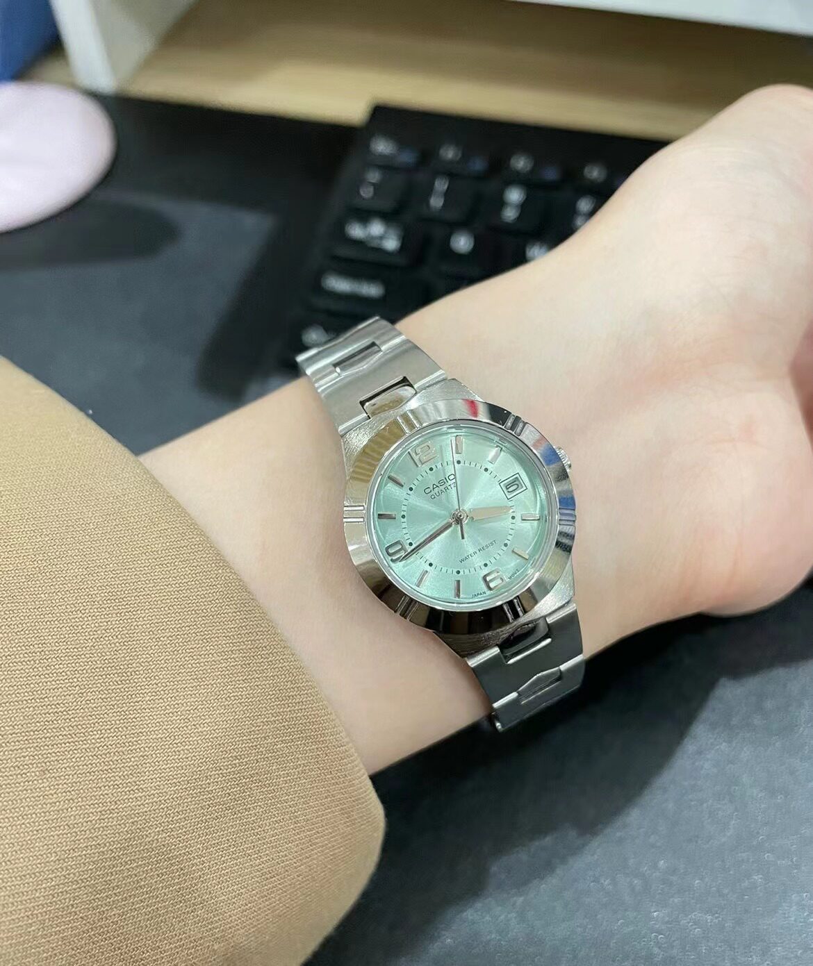 卡西欧女士学生简约时尚指针石英绿色小表盘女表LTP-1241D-3A