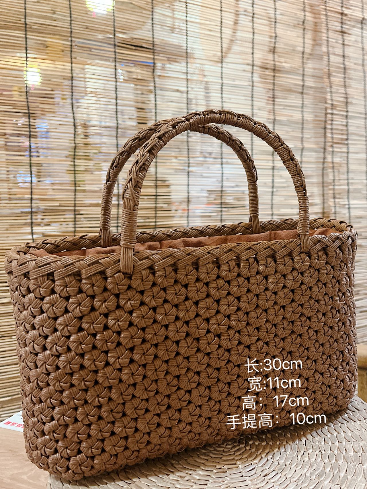 楮筥娉婷手工编织纸藤六角花结包文艺茶艺手提包藤编花结手提包