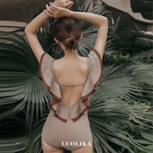 显瘦游泳装 泳衣女2025新款 性感连体比基尼微胖mm遮肉大码 泡温泉