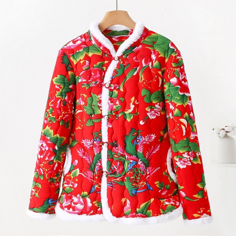 冬季加棉棉衣女士盘扣网红棉服外套中国风宽松长袖上衣外穿大花袄