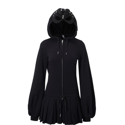 Nodress 手工面罩黑色魔鬼卫衣连衣裙 可拆卸面罩卫衣外套女