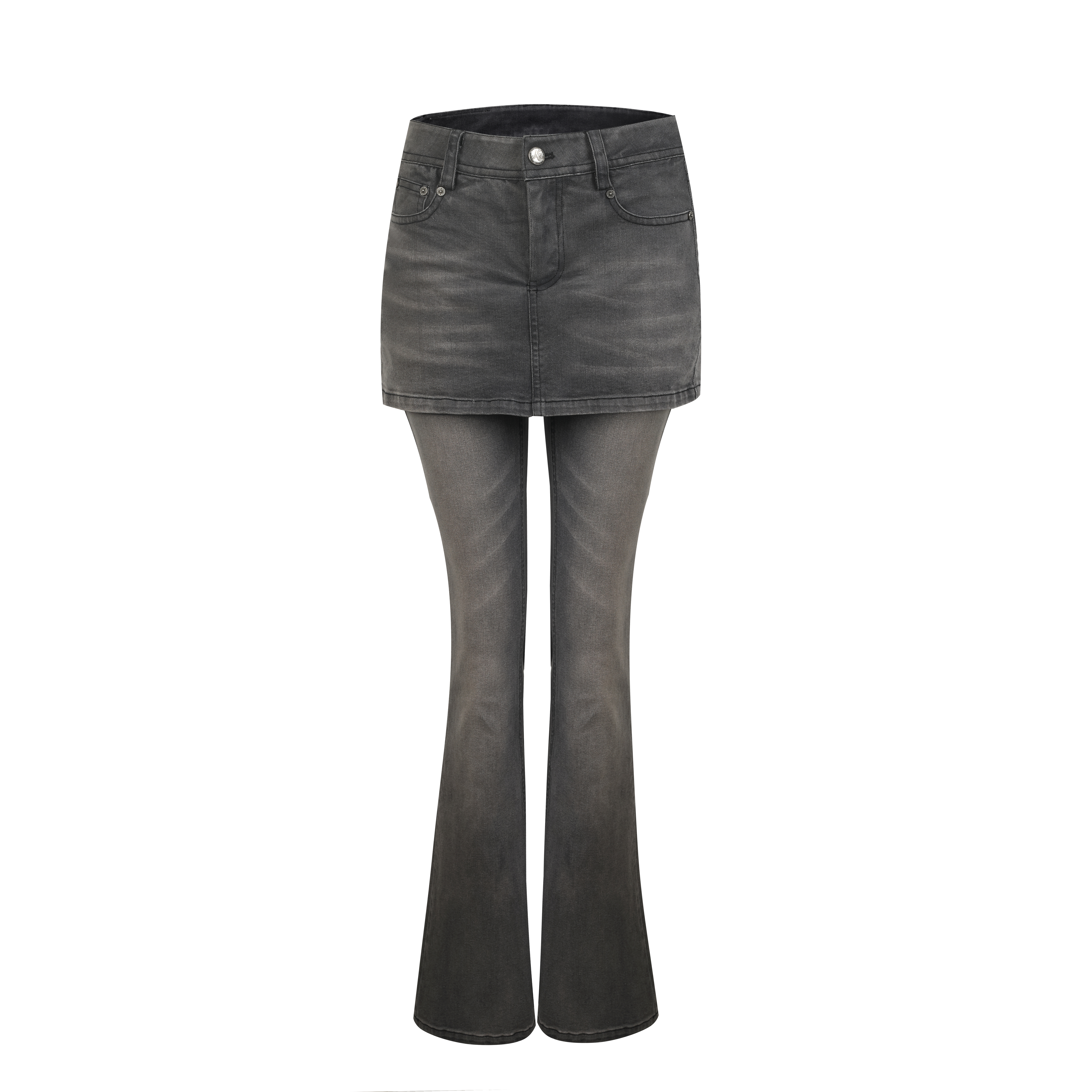 Nodress 灰色假两件修身微喇牛仔裤