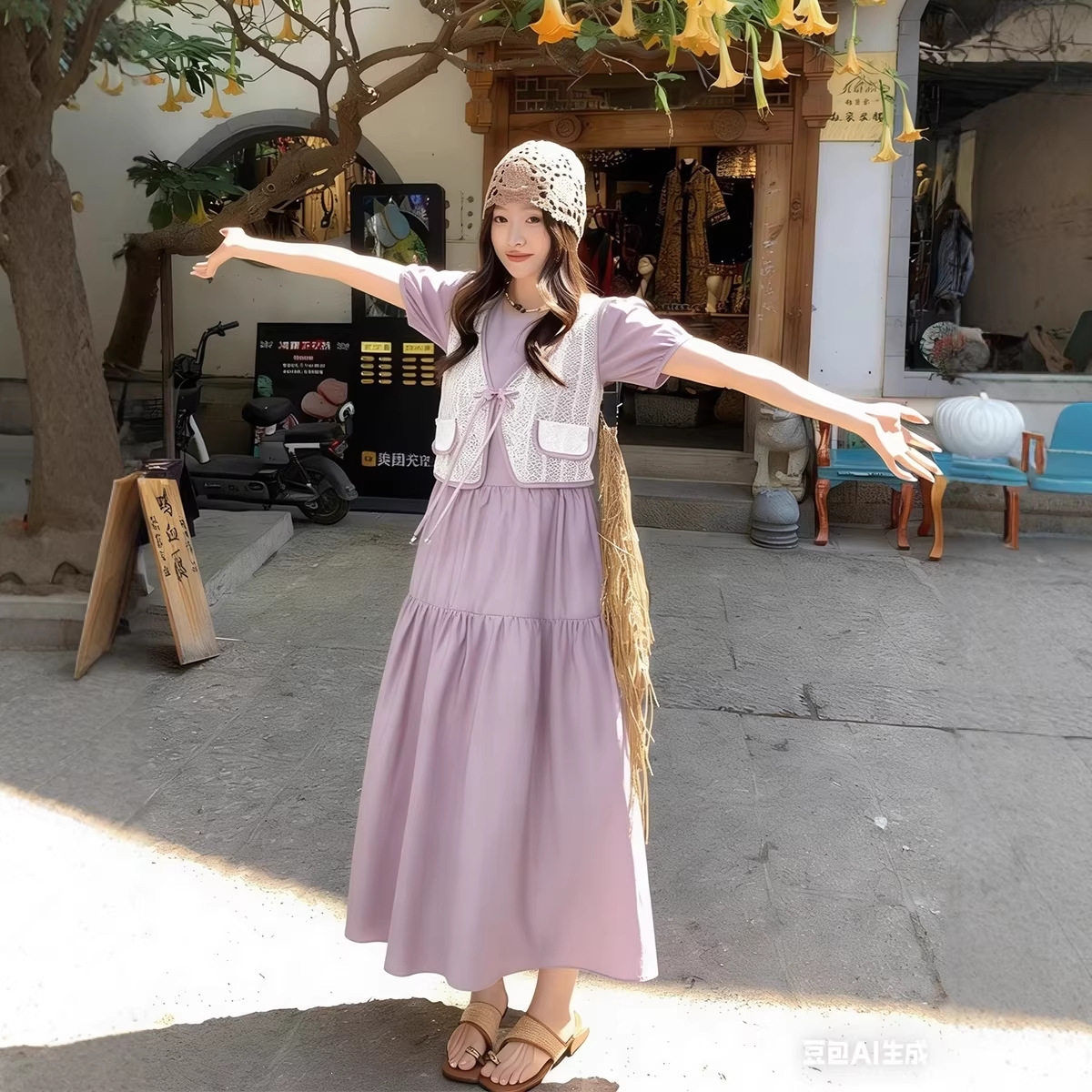 女装2026夏季十三行新中式国风盘扣假两件连衣裙收腰显瘦气质长裙