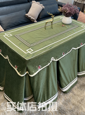 苔绿色简约加厚长方形桌罩茶几电暖桌布麻将机电炉罩烤火罩新款