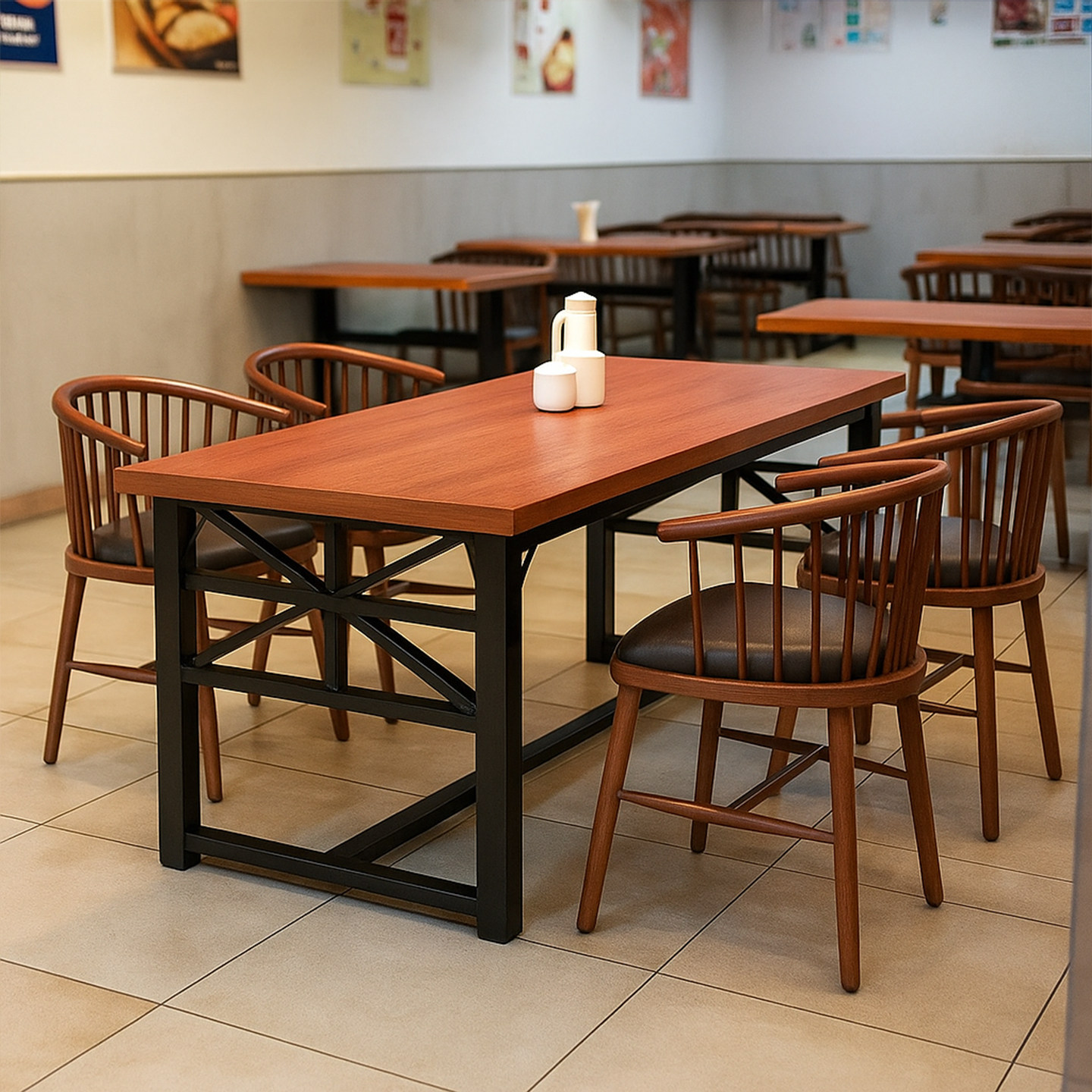 快餐桌椅2025新款长方形桌子店铺用饭店桌椅餐饮商用一桌四椅组合