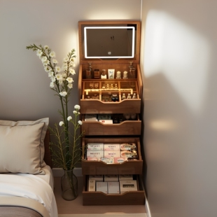 梳妆台翻盖收纳柜小角落床头柜2025新款卧室覆古新中式一体化妆桌