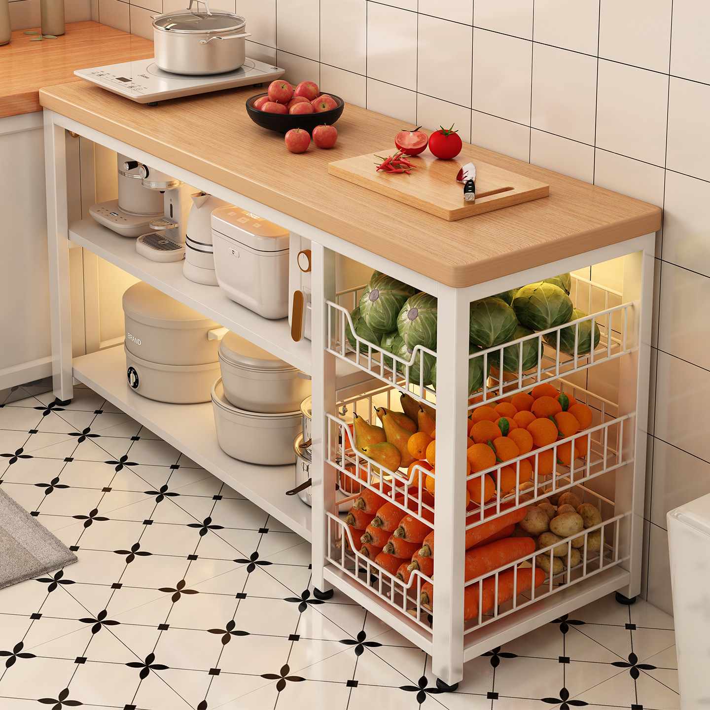 厨房置物架多功能菜篮子切菜工作台微波炉锅具收纳层架边柜多层桌,厨房/烹饪用具,厨房置物架/置物柜/角架,淘宝优惠券,粉丝福利购,淘宝优惠卷